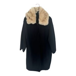 Zara Black Oversized Coat Faux Fur Collar Wool Blend Winter Coat Women M